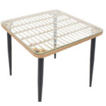 Naoki F dining table set of 3 natural rattan-black metal-glass 80x80x78cm - Image 4