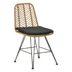 Naoki G dining table set of 5 natural rattan-black metal-glass 80x80x78cm - Слика 5