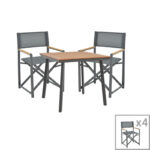 Mabu-Synergy dining table set of 5 anthracite aluminum and plywood in natural color 80x80x74cm