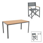 Mabu-Nares dining table set of 5 anthracite aluminum and plywood in natural color 140x80x72.5cm