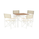 Mabu-Synergy dining table set of 5 white aluminum and plywood in natural color 80x80x74cm