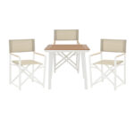 Mabu-Synergy dining table set of 3 white aluminum and plywood in natural color 80x80x74cm