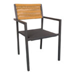 Dining table Savor-Nares set of 7 anthracite aluminum and plywood-rattan in natural color 180x90x72.5cm - Image 2