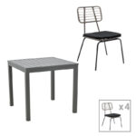 Dining table Naoki - Kliton set of 5 anthracite aluminum and metal in black shade 80x80x74cm