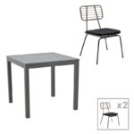 Dining table Naoki - Kliton set of 3 anthracite aluminum and metal in black shade 80x80x74cm