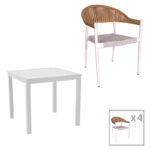 Dining table Kliton - Elation set of 5 aluminum in white shade 80x80x74cm