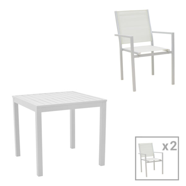 Zacreta- Kliton dining table set of 3 pcs aluminum in white shade 80x80x74cm