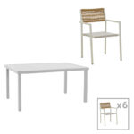 Dining table Kliton - Savor set of 7 aluminum in white shade 150x80x74cm
