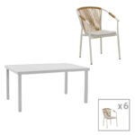 Трпезариска маса Клитон - Convince сет од 7 алуминиумски во бела нијанса 150x80x74 см