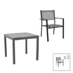Dining table Moly - Kliton set of 3 anthracite and black aluminium-textilene in anthracite shade 80x80x74cm