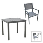 Dining table Moly - Kliton I set of 5 anthracite aluminum and textilene in anthracite shade 80x80x74cm
