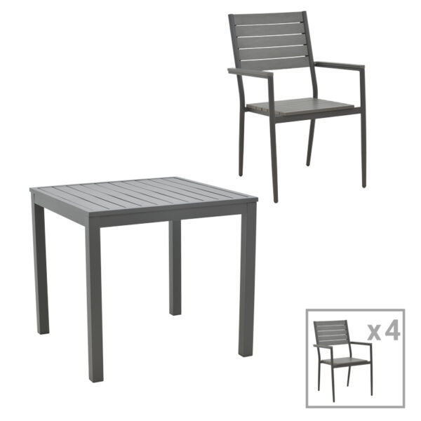 Dining table Uplift-Kliton set of 5 anthracite aluminum and gray plywood 80x80x74cm