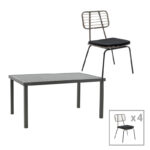 Dining table Naoki-Kliton A set of 5 black metal and anthracite aluminum 150x80x74cm