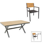 Thorio-Savor dining table set of 5 anthracite aluminum and plywood in a natural shade 160x90x75cm
