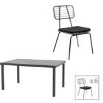 Dining table Naoki-Kliton A set of 7 black metal and anthracite aluminum 150x80x74cm