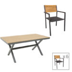 Thorio-Savor dining table set of 7 anthracite aluminum and plywood in a natural shade 160x90x75cm