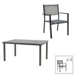 Dining table Moly-Kliton A set of 5 aluminum and anthracite textilene 150x80x74cm