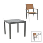 Kliton-Vitality dining table set of 3 anthracite aluminum and plywood in a natural shade 80x80x74cm