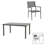 Dining table Vitality-Kliton B set of 5 anthracite aluminum and gray plywood 150x80x74cm