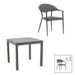 Dining table Kliton-Pino set of 3 aluminum in anthracite and black shade 80x80x74cm