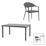 Dining table Pino-Kliton A set of 7 aluminum and textilene in black shade 150x80x74cm