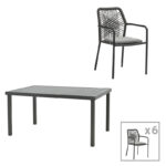 Kherson-Kliton dining table A set of 7 aluminum and rope in anthracite shade 150x80x74cm