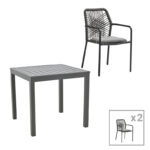 Kliton-Kherson dining table set of 3 aluminum in anthracite shade 80x80x74cm