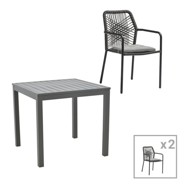 Kliton-Kherson dining table set of 3 aluminum in anthracite shade 80x80x74cm