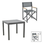 Kliton-Mabu dining table set of 3 aluminum in anthracite shade 80x80x74cm