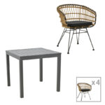 Kliton-Naoki B dining table set of 5 anthracite aluminum and metal in black shade 80x80x74cm