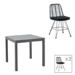 Kliton-Naoki dining table set of 3 anthracite aluminum and metal in black shade 80x80x74cm