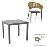 Dining table Kliton-Raven set of 5 aluminum in anthracite shade 80x80x74cm