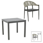 Dining table Kliton- Elation set of 5 aluminum in anthracite shade 80x80x74cm