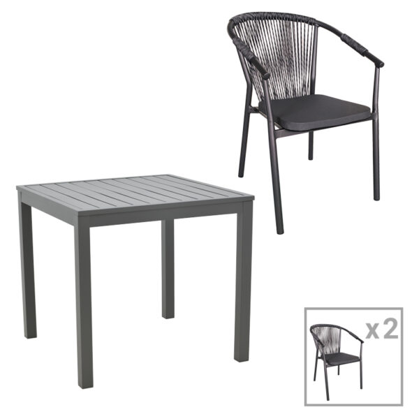 Kliton-Convince dining table set of 3 aluminum in anthracite shade 80x80x74cm