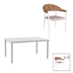 Kliton-Elation dining table set of 5 aluminum in white shade 150x80x74cm