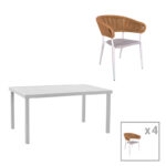 Dining table Kliton-Raven set of 5 aluminum in white shade 150x80x74cm