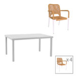 Kliton-Norture dining table set of 5 aluminum in white shade 150x80x74cm