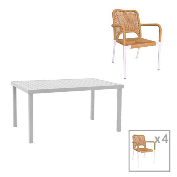 Комплет трпезариски маси Kliton-Norture од 5 алуминиумски во бела нијанса 150x80x74 см