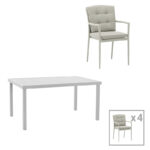 Kliton-Moritz dining table set of 5 aluminum in white and gray shade 150x80x74cm