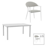 Dining table Kliton-Pino set of 7 aluminum in white shade 150x80x74cm