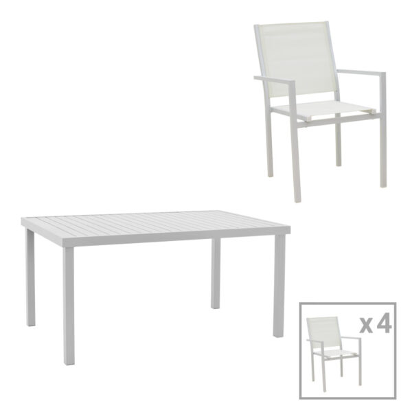 Zacreta-Kliton dining table set of 5 aluminum in white shade 150x80x74cm