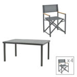 Dining table Naoki-Kliton A set of 5 anthracite aluminum and pe rattan in natural shade 150x80x74cm