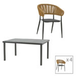 Dining table Raven-Kliton A set of 5 aluminum in anthracite shade 150x80x74cm