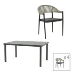 Dining table Elation-Kliton A set of 5 aluminum in anthracite shade 150x80x74cm