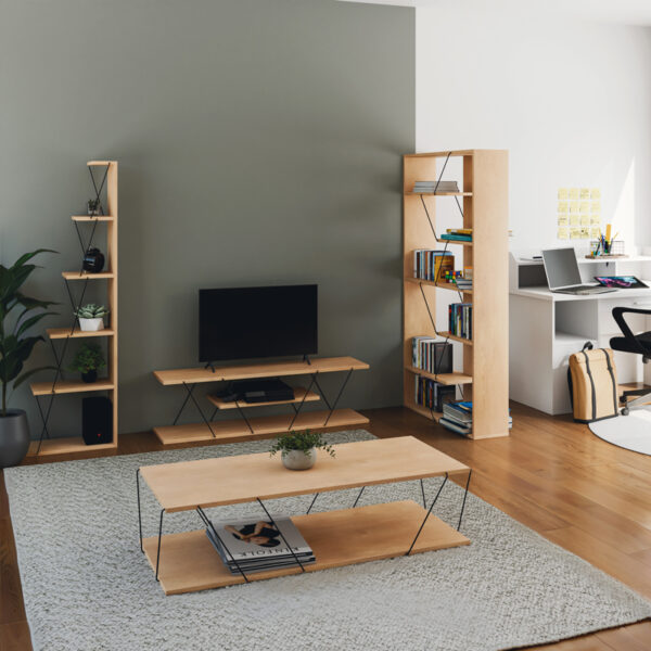 Пакет мебел за студентска дневна соба, сет од 4 парчиња, боја Tars даб во црна боја