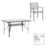 Dining table Ensure-Confidence set of 5 metal in anthracite shade120x70x70cm