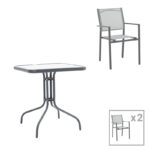Dining table Watson-Confidence set of 3 metal in charcoal shade 70x70x70cm