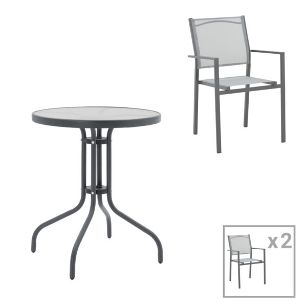 Dining table Watson-Confidence A set of 3 metal in anthracite shade D60x70cm