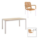 Dining table Nares-Norture A set of 5 white aluminum and plywood in a natural shade 140x80x72.5cm