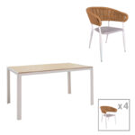 Dining table Nares-Raven A set of 5 white aluminum and plywood in a natural shade 140x80x72.5cm